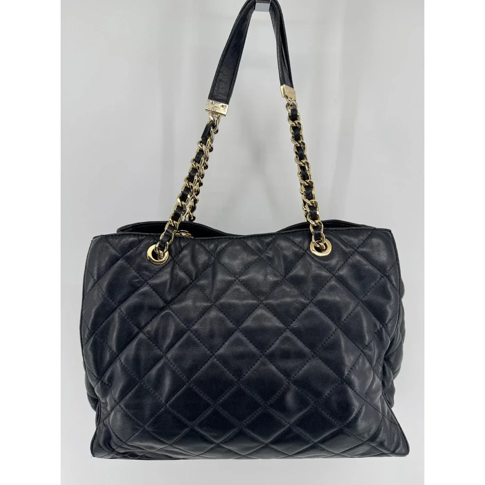 Michael Kors Susannah Quilted Leather Shoulder Bag Large Black Gold Chain Tote